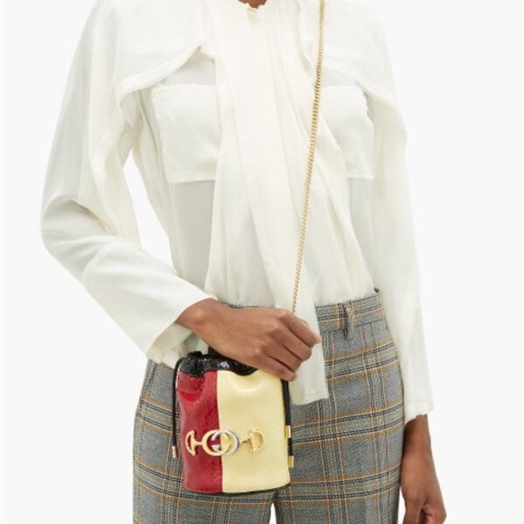 NEW Gucci Zumi Tricolored Snakeskin Drawstring Crossbody Bucket Bag - Picture 1 of 12